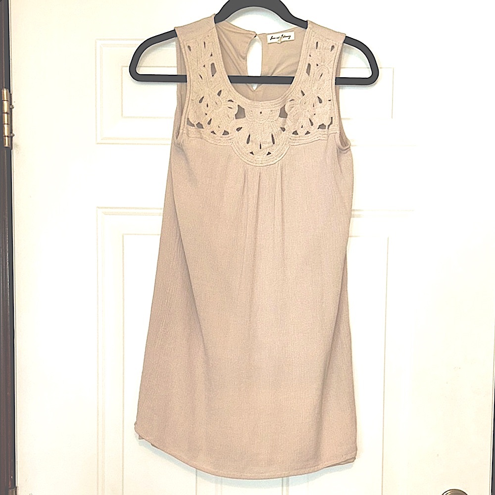 Jane & Delancey Embroidered Lace Neck A-Line Dress XS Beige Monochrome Lined